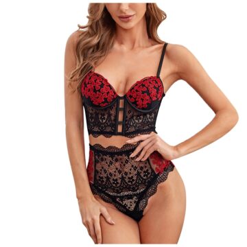 Elegant Lace & Floral Embroidered Lingerie Set