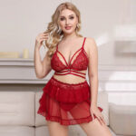 Lace Bralette & Sheer Ruffle Skirt Lingerie Set with Bowknot